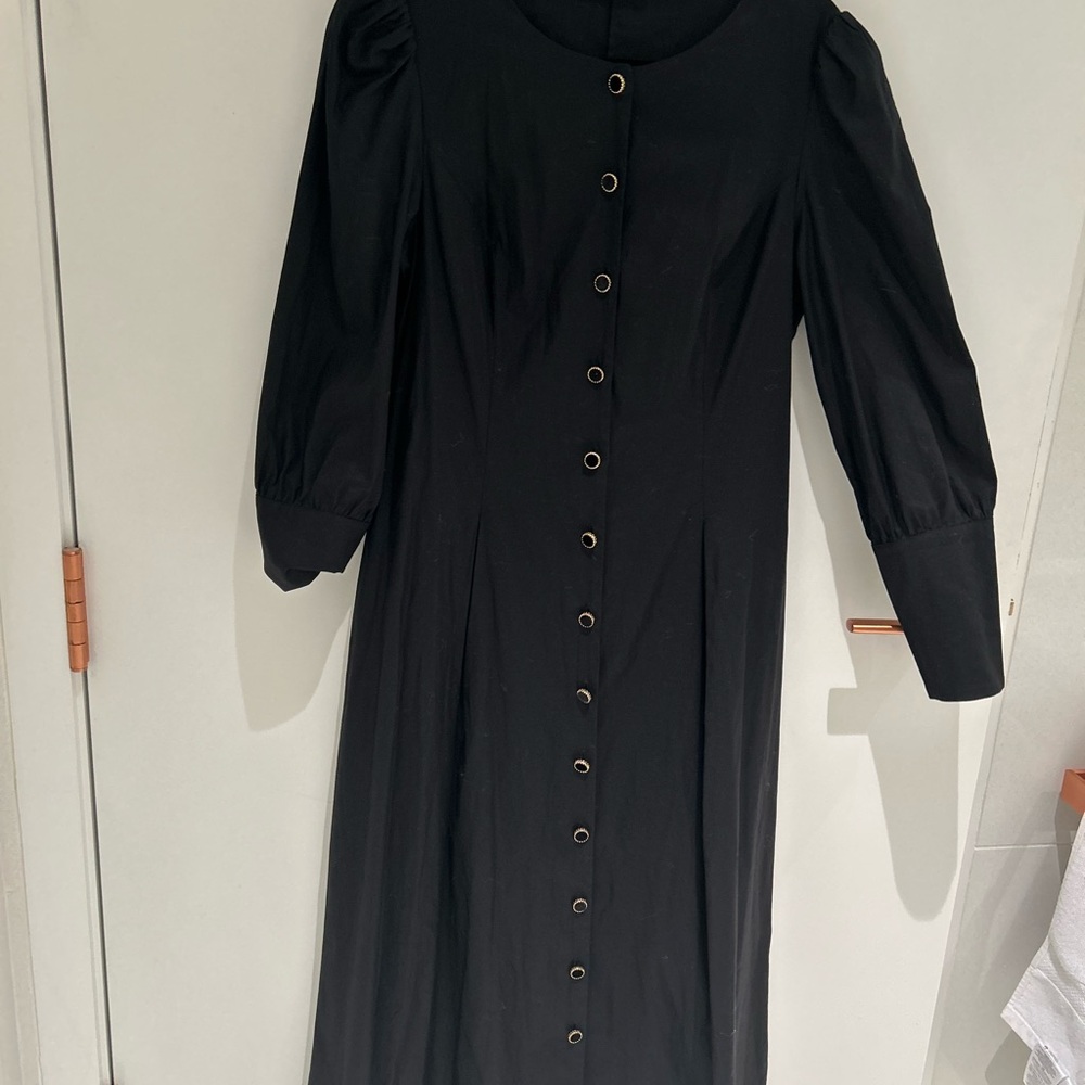 Black Button-Front Midi Dress